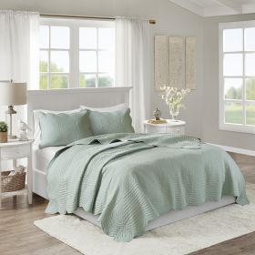 3 Piece Reversible Scalloped Edge Quilt Set (Color: as Pic)